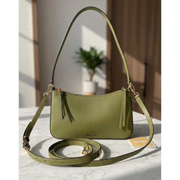 Michael Kors Handbags - Michael Kors Olive Green Pebbled Leather Crossbody Bag With Adjustable Strap & G